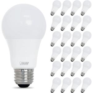 Feit Electric A19 LED Light Bulb, 40W Equivalent, Dimmable, 450 Lumens, E26 Medium Base, 3000K Bright White, 90 CRI, Standard Light Bulb, Damp Rated, 22-Year Lifetime, OM40DM/930CA/4/6, 24 Pack
