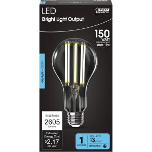 Feit Electric A21 LED Filament Light Bulb, 150W Equivalent, 2605 Lumens, 5000K Daylight White, Clear Glass Decorative A-Shape, Dimmable, 15,000-Hour Lifetime, OM150DM/CL/850/FIL