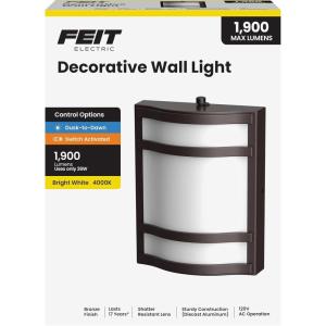 Feit Electric Decorative Outdoor Wall Light, 1900 Lumens, 4000K Bright White, Dusk-to-Dawn Photocell Sensor, Weather-Resistant LED Exterior Wall Sconce, Half-Moon Design, S10.5WM/840/BZ