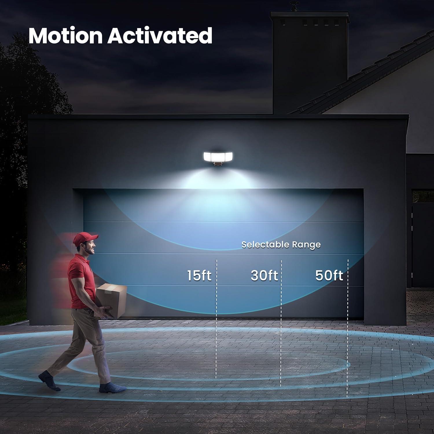 image:imageFeit Electric 105in TripleHead Security Flood Light 5000 Lumens Adjustable White 2700K6500K Microwave Motion Sensor DusktoDawn Photocell Lumen Select S105TFL5CCTMMBZ