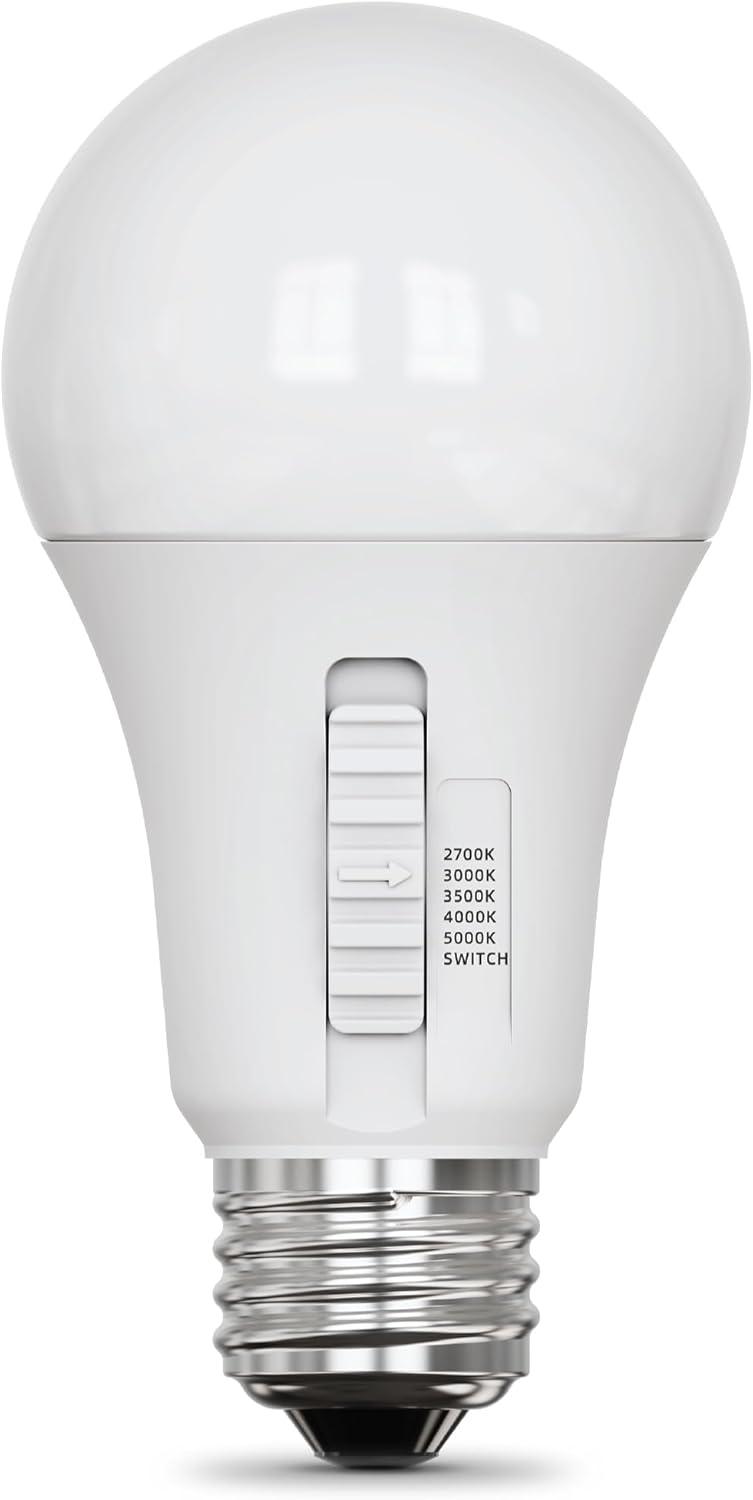 image:imageFeit Electric A19 Adjustable White LED Light Bulb 60W Equivalent 800 Lumens 5 Color Select 2700K5000K Dimmable 90 CRI 25000Hour Lifetime Indoor Lighting OM60DM6WYCA4 4 PackAdjustable White