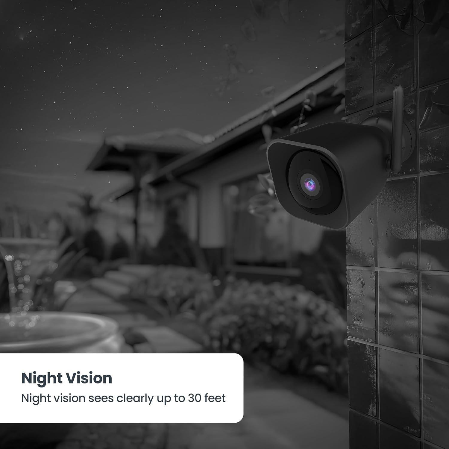 image:imageFeit Electric Plugin Outdoor Security Camera 2K HD Advance Motion Detection 24GHz WiFi 30ft Night Vision 2Way Audio Micro SD Card Storage AIPowered Smart Alerts AlwaysOn Wired Power