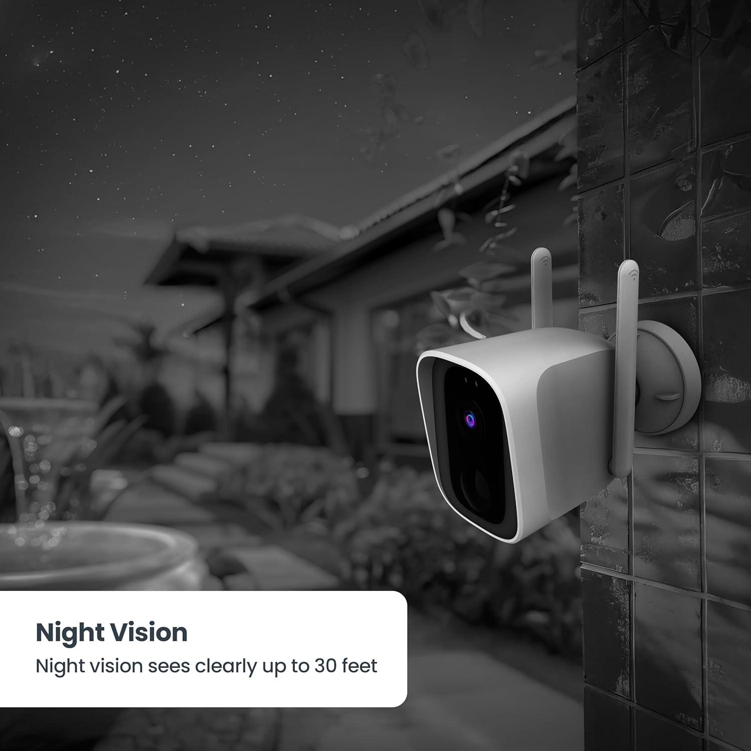 image:imageFeit Electric Smart Outdoor Wireless Security Camera 2K HD Video Battery Powered or SolarReady Advance Motion Detection 24GHz WiFi 30ft Night Vision 2Way Audio with Micro SD Card Storage