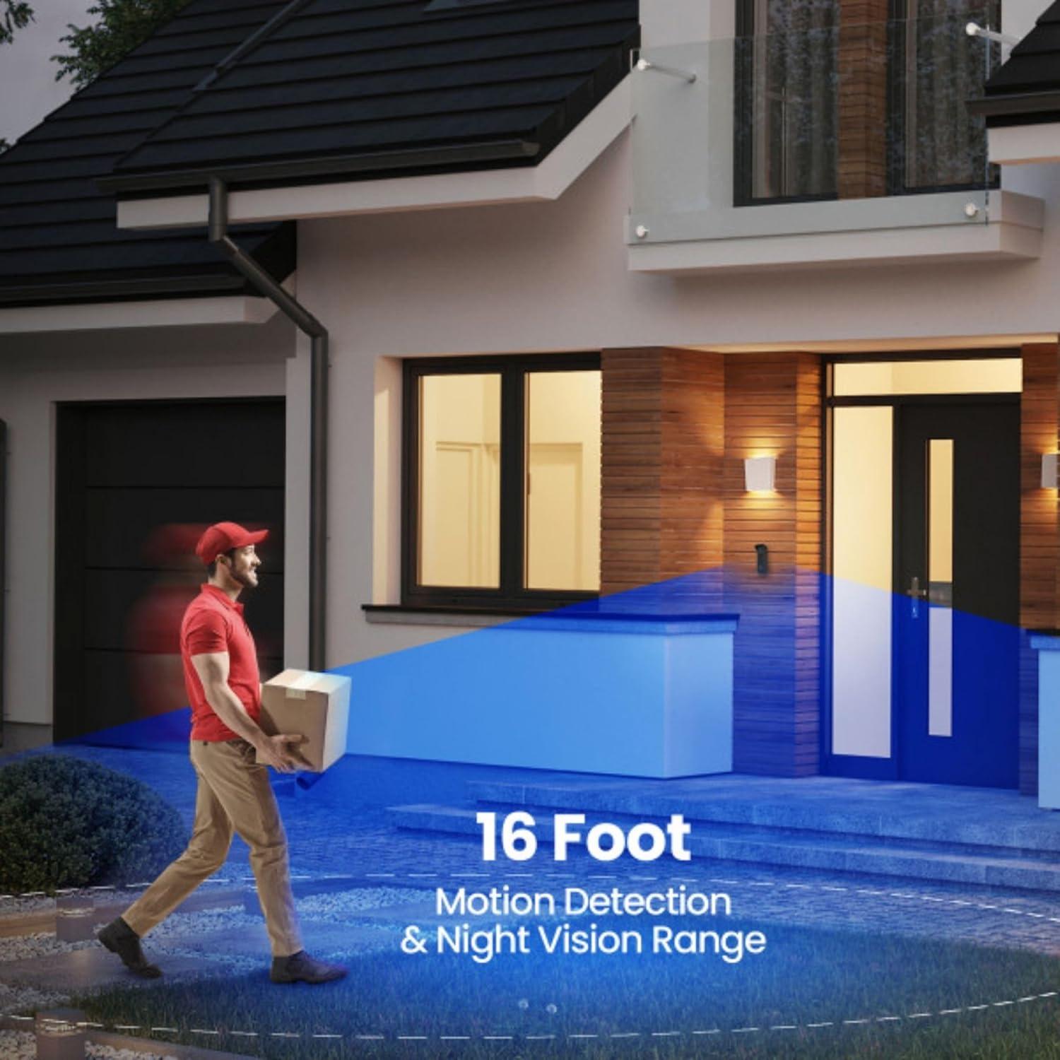 image:imageFeit Electric Smart Video Doorbell Camera 24GHz WiFi No Hub TwoWay Audio Advance Motion Detection 16ft Night Vision 2K HD Video Micro SD Card Storage Chime Included Battery Powered Design