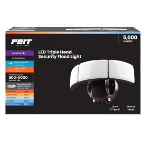 Feit Electric 10.5in Triple-Head Security Flood Light, 5000 Lumens, Adjustable White 2700K–6500K, Microwave Motion Sensor, Dusk-to-Dawn Photocell, Lumen Select, S10.5TFL/5CCT/MM/BZ