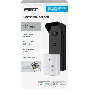 Feit Electric Smart Video Doorbell Camera, 2.4GHz Wi-Fi, No Hub, Two-Way Audio, Advance Motion Detection, 16ft. Night Vision, 2K HD Video, Micro SD Card Storage, Chime Included, Battery Powered Design