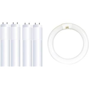 Feit Electric LED Light Bulbs Bundle – T8 Tube Lights (4 Pack) and Circular T9 Bulb